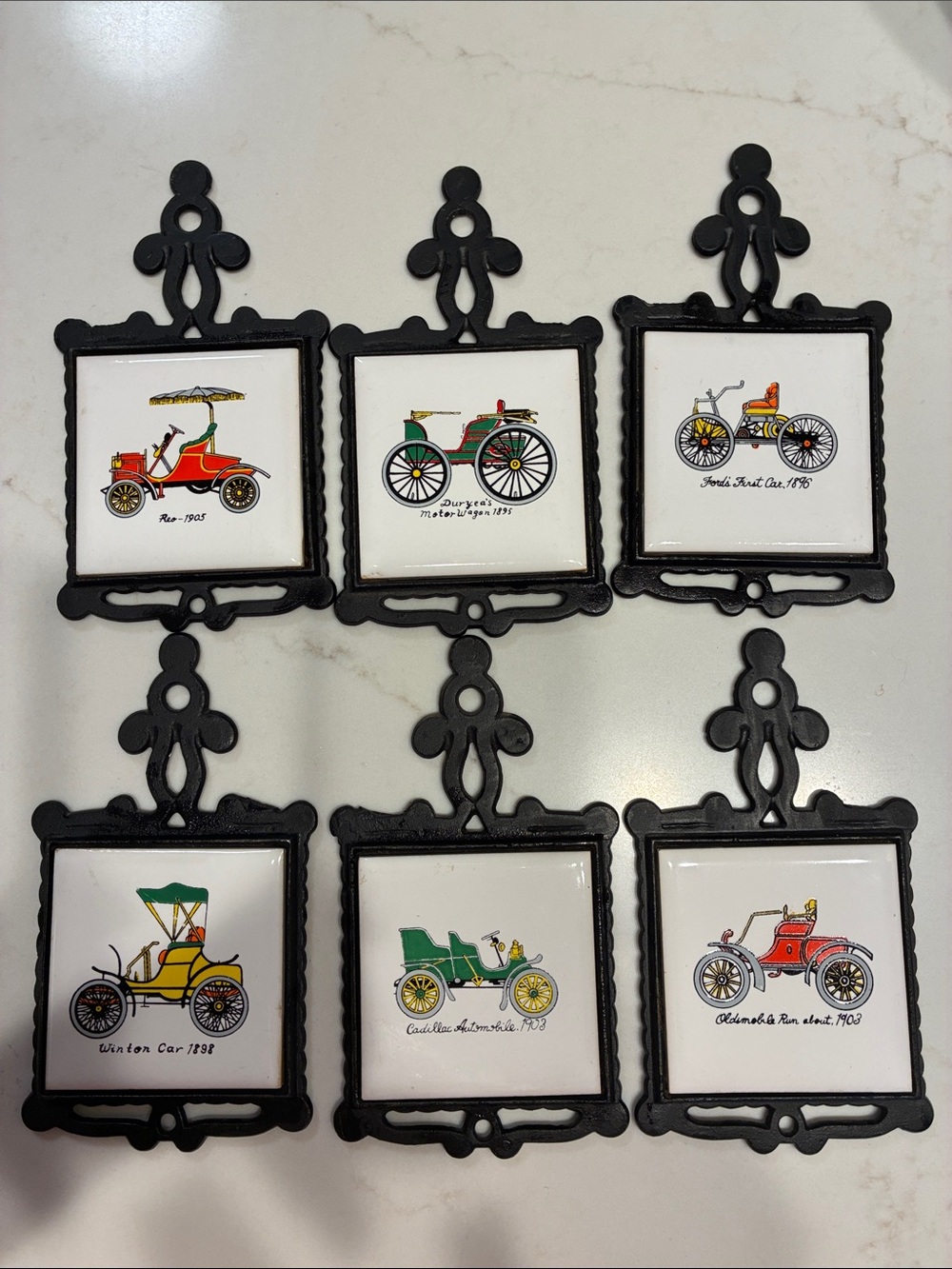 6 Vintage Homco Iron and Tile 6.5” Trivets